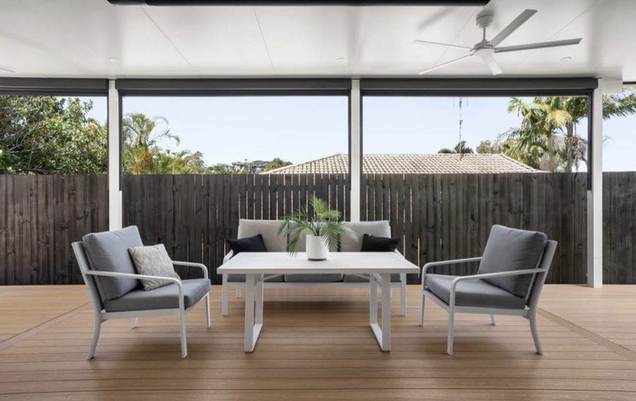Daniel's insulated patio with composite deck and outdoor lounge